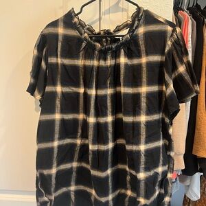 *NWOT* Black and Tan Plaid Blouse